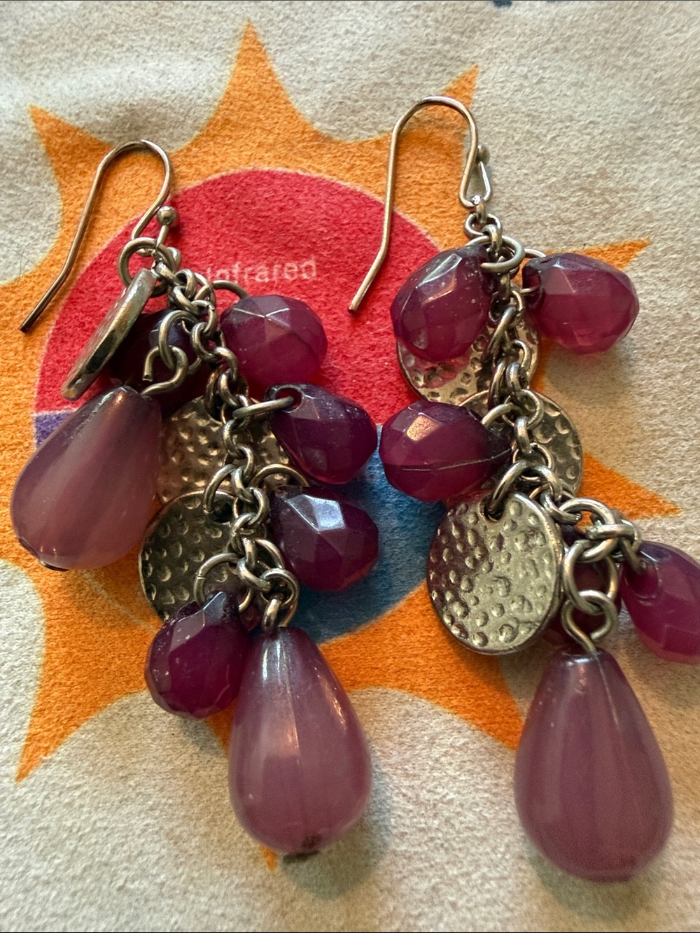 🍇Purple Grape Cluster & Silver Charm Earrings 🍇